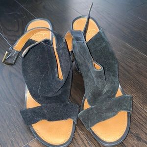 SARTO Franco Sarto Black Suede Block Heel Sandals